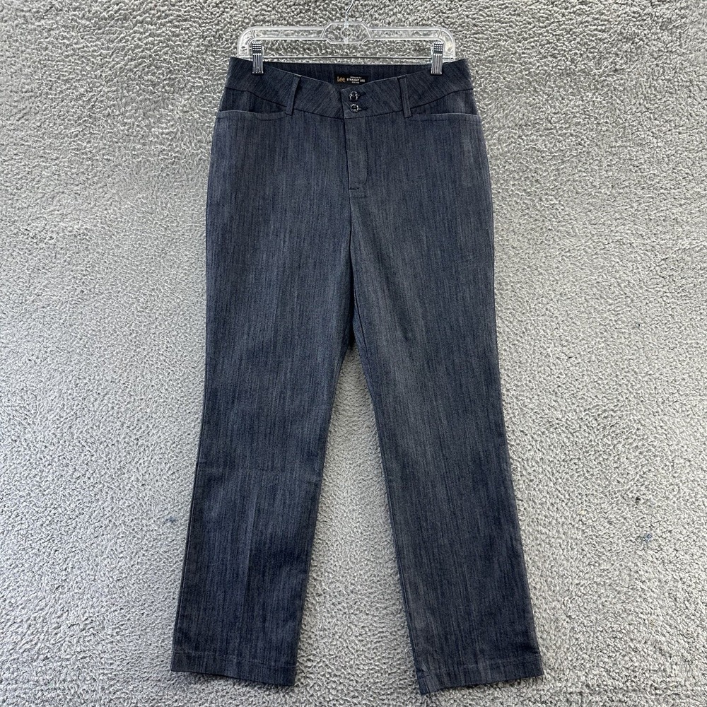 Lee Pants Women's Size 10 Short Blue Denim Mid Rise Secretly Shapes Straight Leg